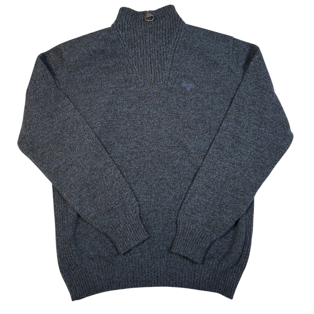 Barbour Mens Quarter Zip Sweater Blue Marled Knit Pullover XL